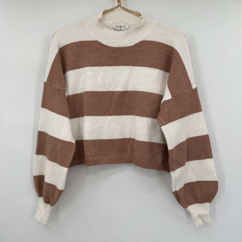 Fable Brown & Cream Striped Cropped Sweater Winter S/M
